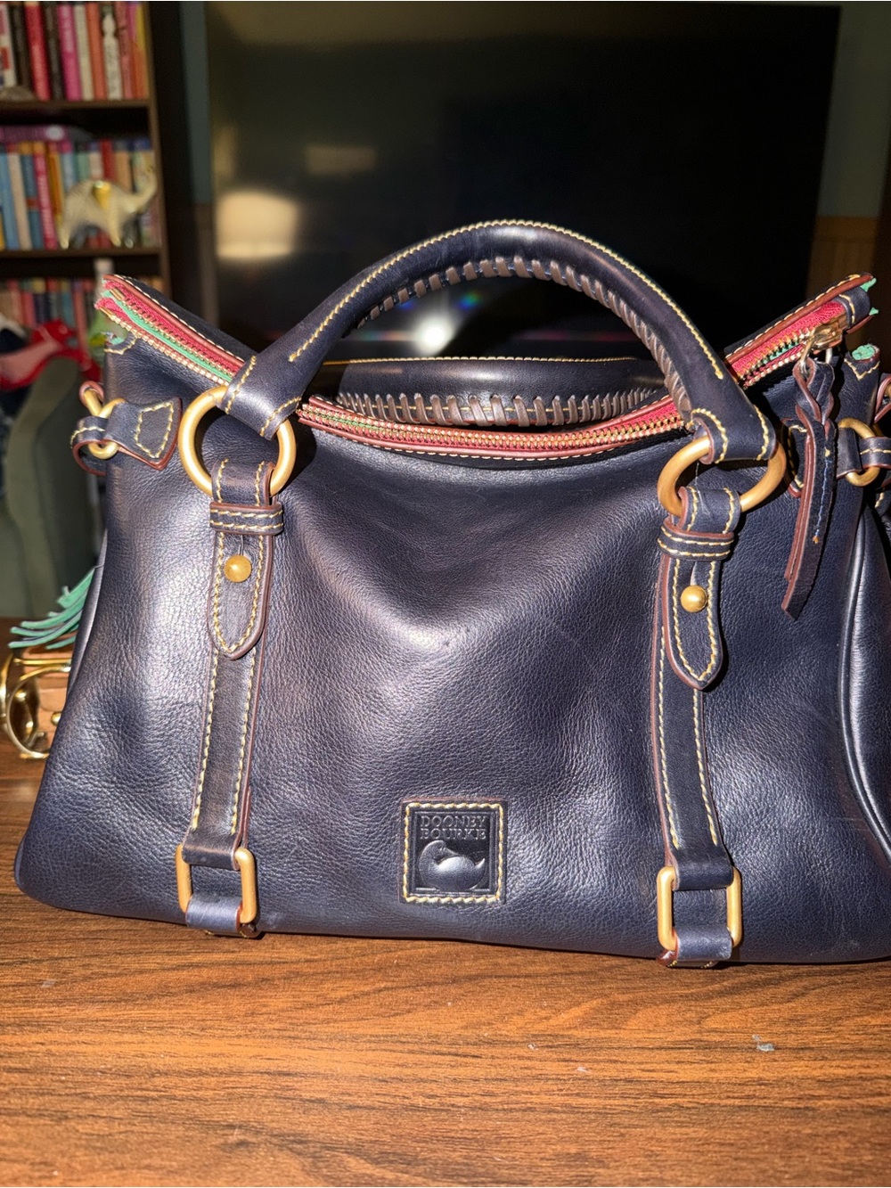 Dooney & Bourke large Navy Florentine Leather Satchel with matching clasp wallet